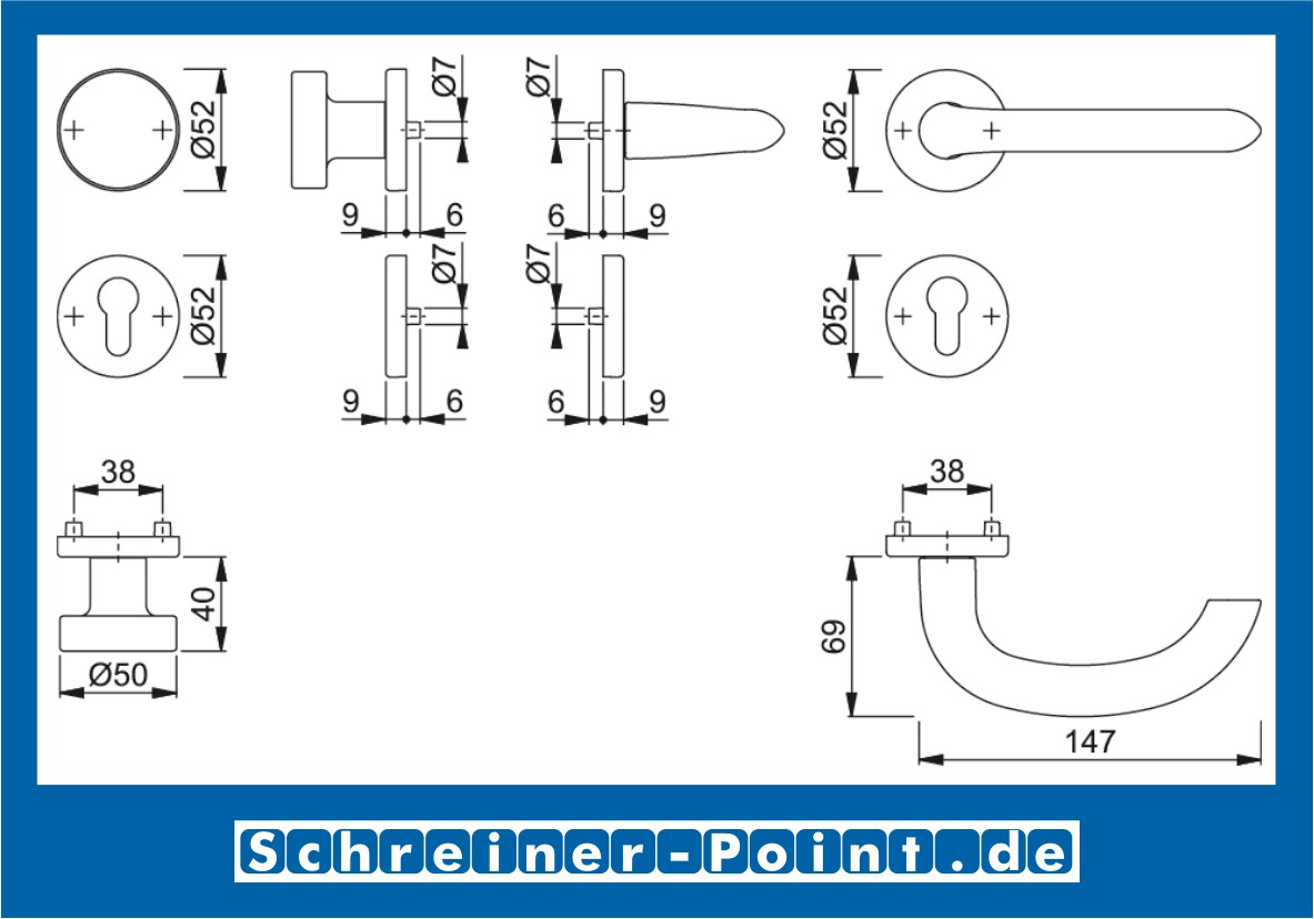 Hoppe Marseille Edelstahl Rosettengarnitur F69 E1138Z/42KV/42KVS, 3042441, 3042484, 3042505, 3042548